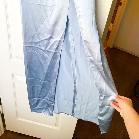 Reformation Dress Solay Silk Blue Slit Wedding Corset Maxi Mineral 0 NWT - Picture 2 of 10